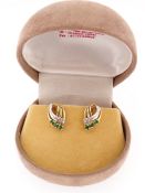 PAIR OF GOLD DIAMOND & EMERALD EARRINGS, 3.3gms overall, in clam shell ring box