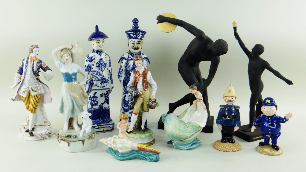 ASSORTED DECORATIVE FIGURINES, including two 2012 London Olympics Basalt type porcelain figurines of