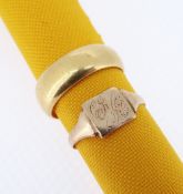 GOLD RINGS comprising 22ct gold wedding band, 4.5gms, together with 9ct gold signet ring, 0.7gms (