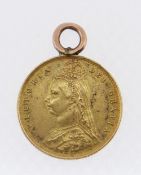 VICTORIAN GOLD HALF SOVEREIGN, 1887, Jubilee head, with suspension loop, 4.2gms