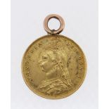 VICTORIAN GOLD HALF SOVEREIGN, 1887, Jubilee head, with suspension loop, 4.2gms