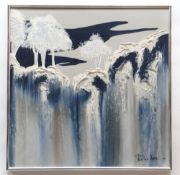 STEPHEN KAYE oil on canvas - semi abstract landscape with trees and cliffs, signed, 73 x 74cms