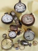 ASSORTED SILVER WATCHES & JEWELLERY comprising six pocket watches (2 silver), two silver oval