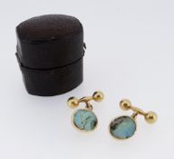 PAIR OF YELLOW METAL SET OVAL OPAL CUFFLINKS, 6.6gms together with vintage ring box