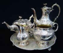 MID VICTORIAN ELECTROPLATED TEA & COFFEE SERVICE, date coded for 1864 by Elkington & Co, embossed