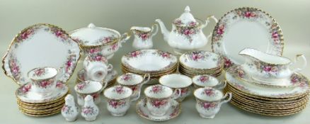 ROYAL ALBERT 'AUTUMN ROSES' PART TEA & DINNER SET comprising teapot, eight cups, six saucers, milk