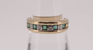 9CT GOLD EMERALD & DIAMOND NINE STONE RING, ring size N, 2.1gms, in 'Blackwell Jewellers of