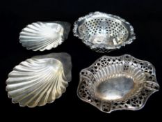 ASSORTED SILVER comprising pair of Edward VII shell design bon bon dishes raised on ball feet,