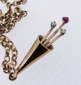 9CT GOLD RUBY & DIAMOND 'FIREWORK' PENDANT, on 9ct gold chain (47cms long), 7.4gms overall Condition