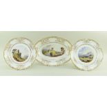 RARE NANTGARW PORCELAIN TOPOGRAPHICAL PART DESSERT-SERVICE in three parts, comprising two circular