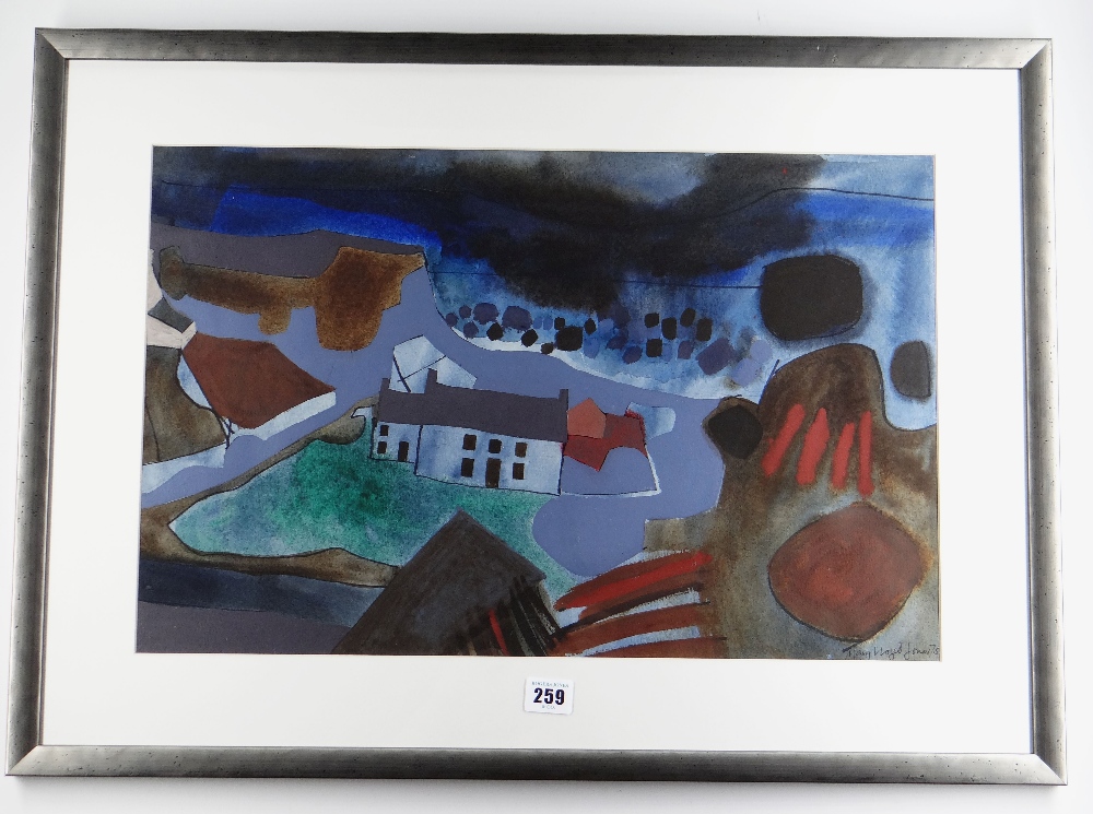MARY LLOYD JONES mixed media - farmhouse and buildings, signed in full, dated '75, 34 x 53cms - Image 2 of 2