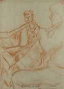 GORDON STUART crayon on paper - two seated orchestral musicians, entitled 'Brangwyn', signed, 43 x