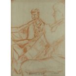 GORDON STUART crayon on paper - two seated orchestral musicians, entitled 'Brangwyn', signed, 43 x