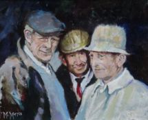 MIKE MORRIS oil on board - the heads of three country gentlemen, signed, 24 x 29.5cms Provenance: