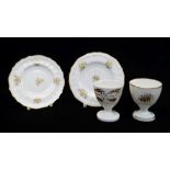 A PAIR OF SWANSEA PORCELAIN EGG CUP PLATES & MATCHING EGG CUP & ANOTHER non-matching egg-cup, the