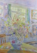 BIM GIARDELLI watercolour - interior scene with jardiniere of flowers on a table, signed, 69 x 48cms