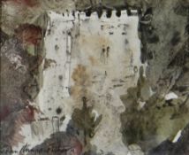 JOHN KNAPP-FISHER mixed media - church towers, signed and dated 1985, 10 x 12cms Provenance: private