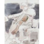 GORDON STUART watercolour - study of a cello player, signed with initials, 30 x 23cms Provenance: