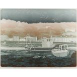 BERNARD GREEN limited edition (8/55) linocut print - entitled 'Boats at Lower Fishguard', signed, 37