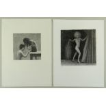 HARRY HOLLAND two artist's proof mono prints - figures, signed, 38 x 28cms and 37.5 x 38cms