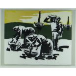 JOSEF HERMAN OBE RA limited edition (104/150) colour print - three cockle-picker figures and