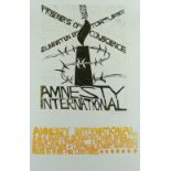 PAUL PETER PIECH two colour linocut poster - advert for Amnesty International, depicting their logo,