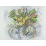 WILL ROBERTS mixed media / pastel - still life of mixed flowers in a squat jug, signed with