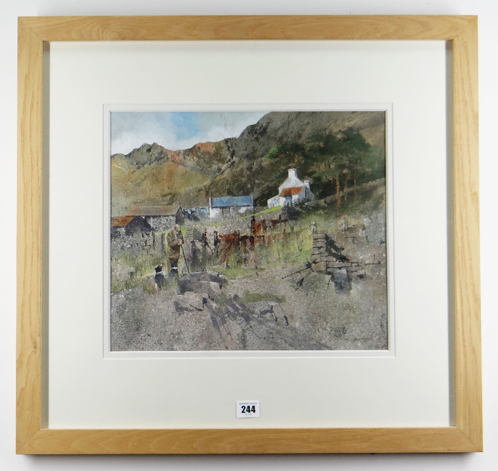 MALCOLM EDWARDS watercolour - Scottish Highland farm with farmer and two sheep-dogs, entitled - Image 2 of 2