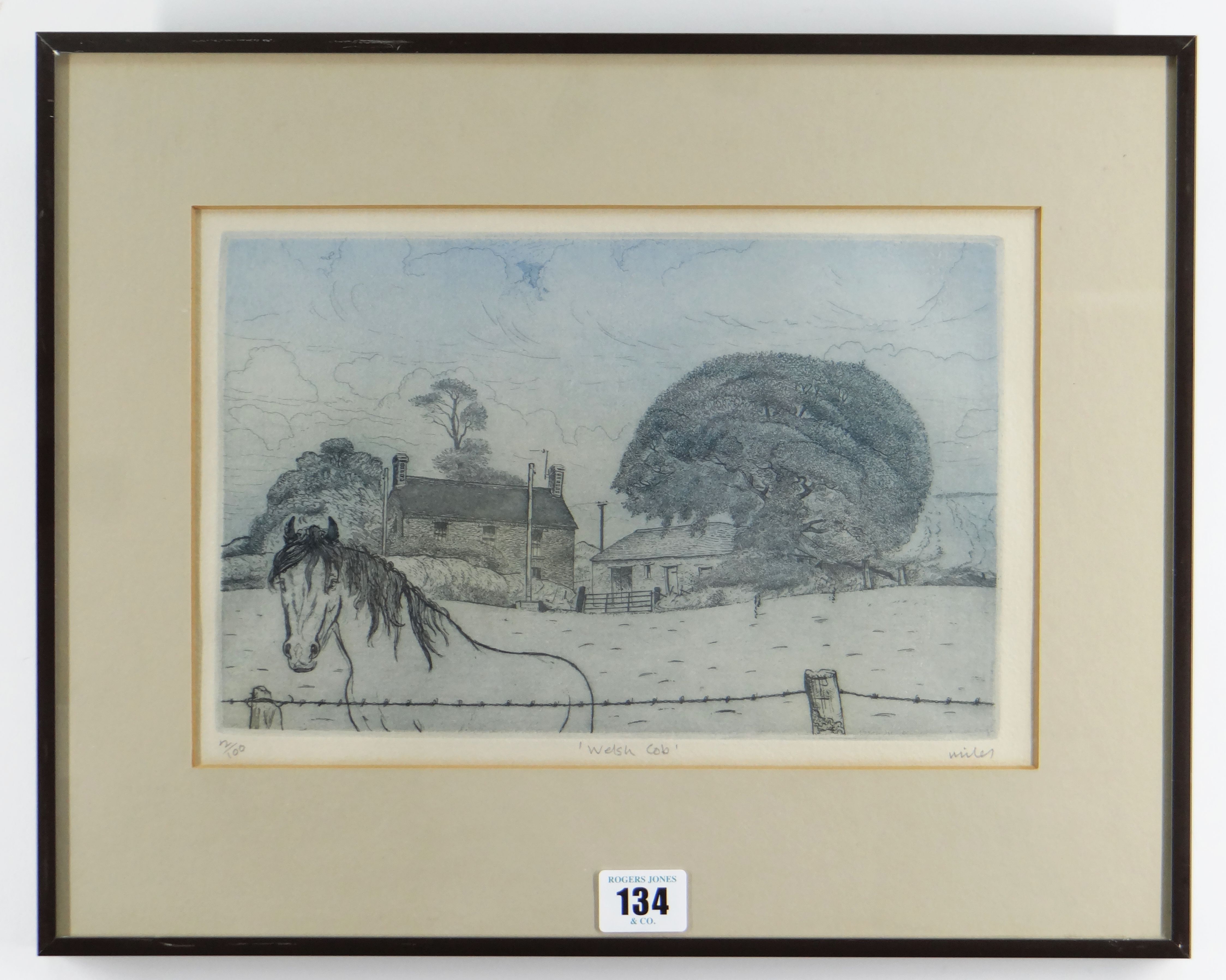 GORDON MILES limited edition (2/100) monocolour etching - titled in pencil 'Welsh Cob', signed, 20 x - Image 2 of 2