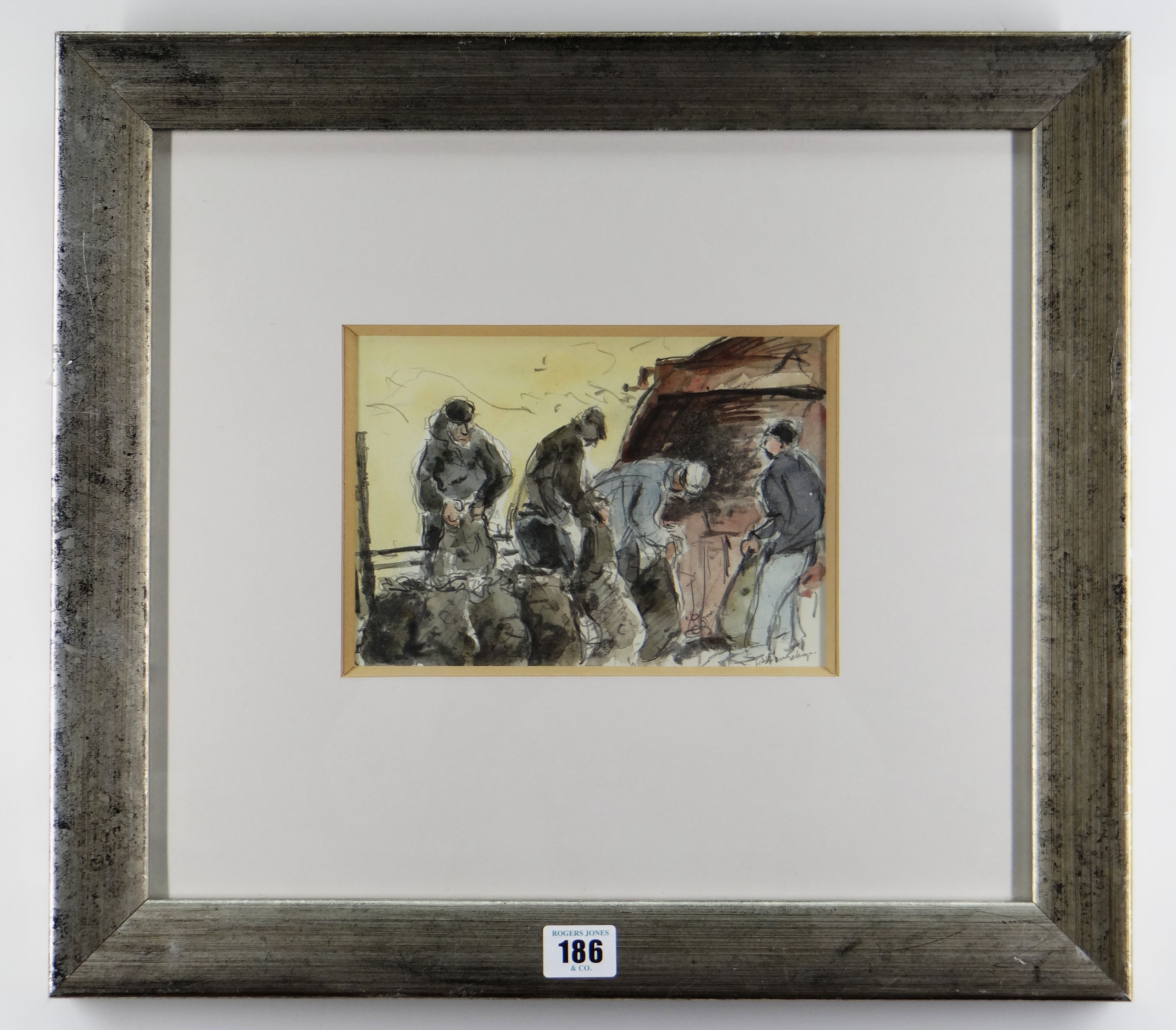 WILLIAM SELWYN watercolour - four figures at work, entitled verso 'Potato Harvesters', signed, 14 - Image 2 of 2