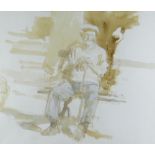 GORDON STUART watercolour - seated gentleman with walking stick, signed, 35 x 42cms Provenance: