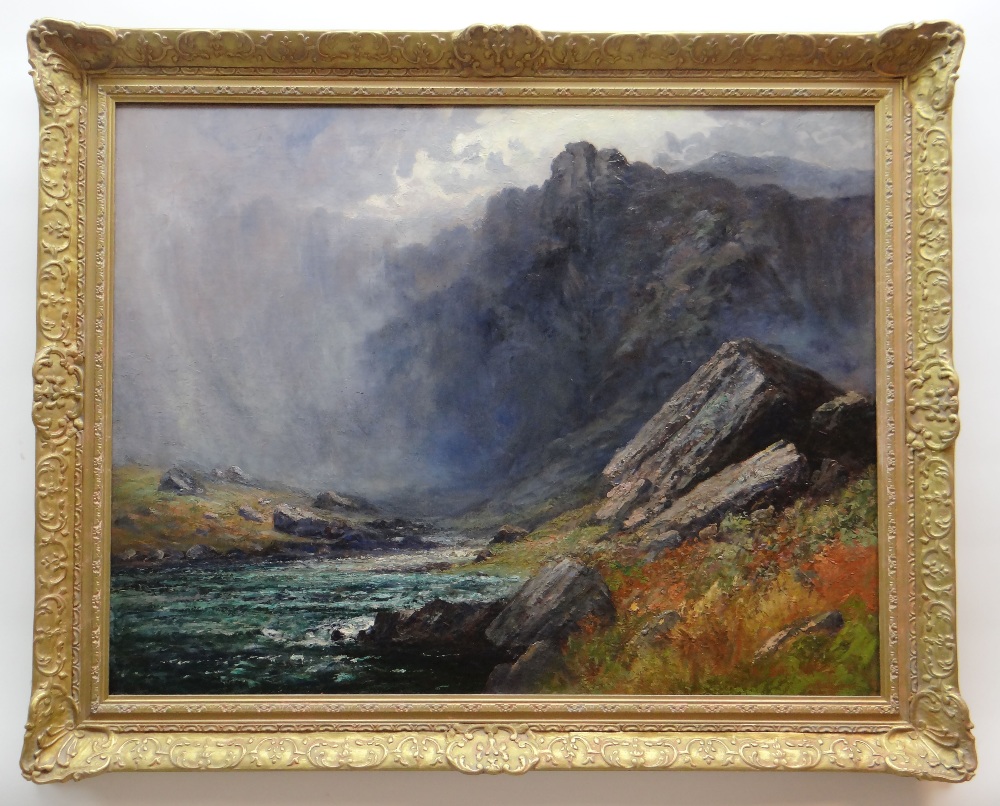 JOHN CUTHBERT SALMON RBA RCA oil on canvas - dramatic mountain ridge with weather closing and