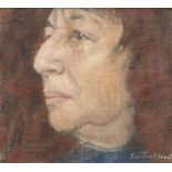 GORDON STUART oil on canvas board - head and shoulders portrait of Bernice Rubens, Booker prize-