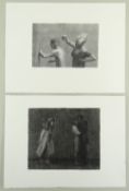 HARRY HOLLAND two artist's proof mono prints - figures, signed, both 28 x 38cms Provenance: