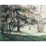 BERNICE CARLILL pastel - entitled verso on Attic Gallery Swansea label 'Trees in the Park' signed,