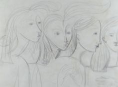 FRANCES RICHARDS pencil drawing - female group, signed with initials, 30 x 39cms Provenance: private