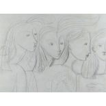 FRANCES RICHARDS pencil drawing - female group, signed with initials, 30 x 39cms Provenance: private