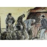 WILLIAM SELWYN watercolour - four figures at work, entitled verso 'Potato Harvesters', signed, 14