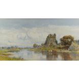 SIR ERNEST ALBERT WATERLOW RA (1850-1919) watercolour - 'Ogmore Castle, South Wales', river