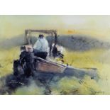 WILLIAM SELWYN limited edition (127/300) colour print - farmer on tractor signed fully in