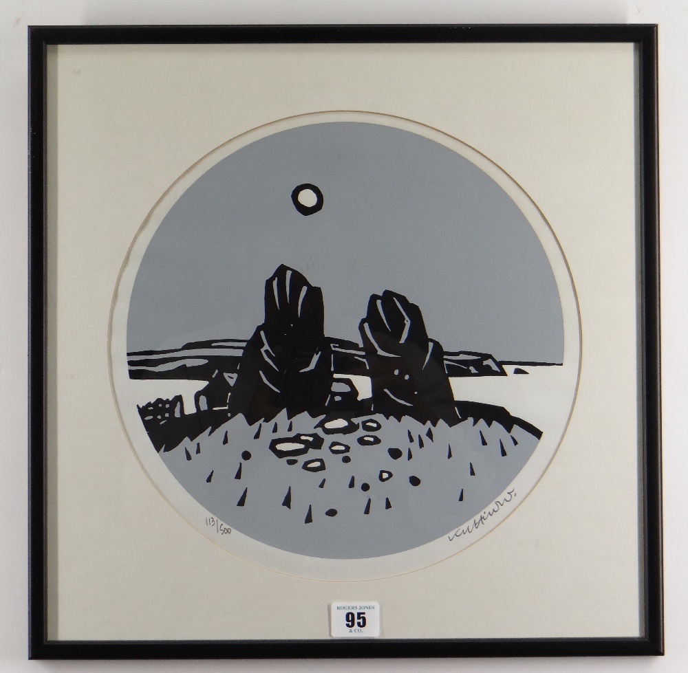 SIR KYFFIN WILLIAMS RA limited edition (113/500) two colour linocut of circular format - ancient - Image 2 of 2