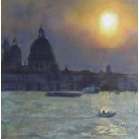 DAI DAVID oil on card - view across the lagoon towards Santa Maria della Salute, Venice at sunset,