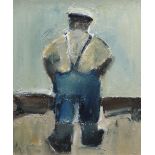 WILL ROBERTS oil on board - standing figure, entitled verso 'The Boatman', signed verso with