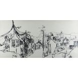 JOHN UZZELL EDWARDS pen and ink drawing - south Wales valley street scene, entitled verso 'Deri',