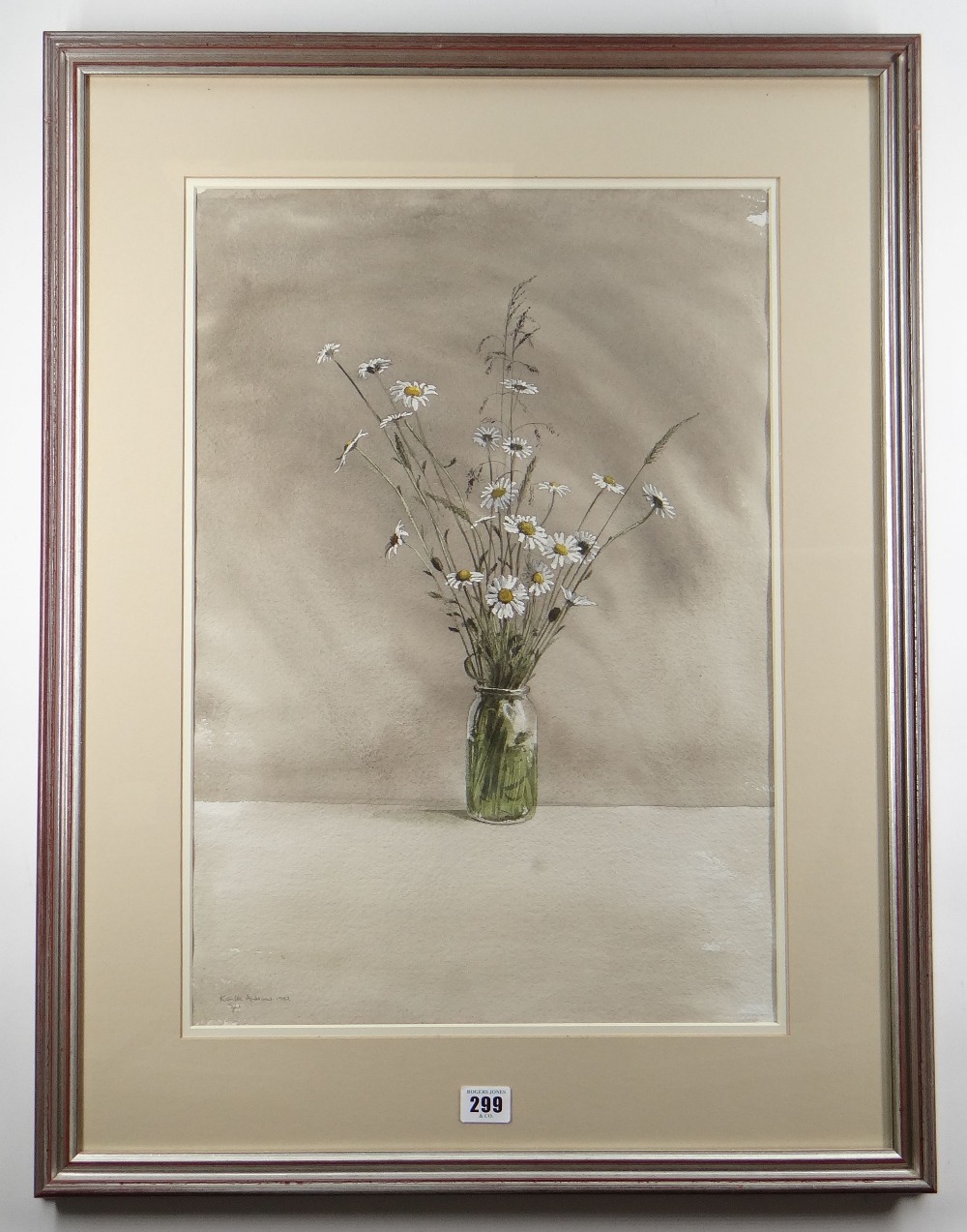 KEITH ANDREW watercolour - still-life, entitled verso on Attic Gallery Swansea label 'Daisy Jar', - Image 2 of 2