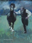 ANEURIN JONES acrylic - Welsh cob and handler, signed, 38 x 28cms Provenance: private collection,