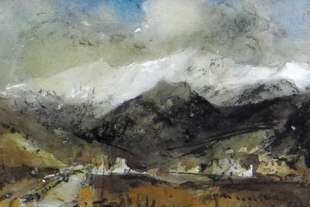 WILLIAM SELWYN mixed media - Eryri winter landscape, entitled verso 'Drws y Coed', signed, 13 x