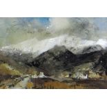 WILLIAM SELWYN mixed media - Eryri winter landscape, entitled verso 'Drws y Coed', signed, 13 x