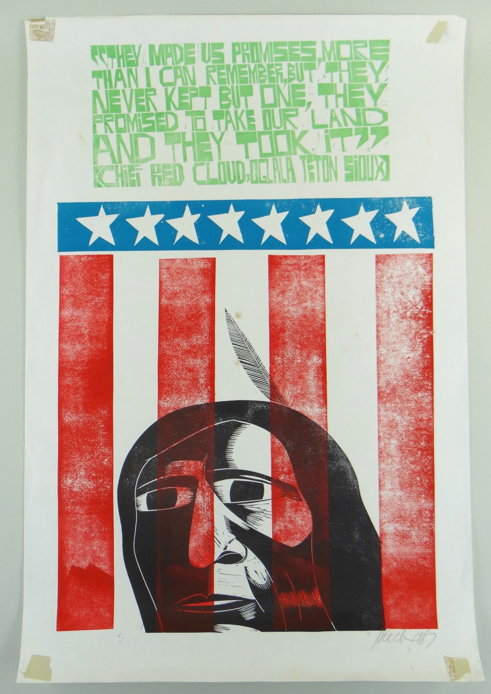 PAUL PETER PIECH four colour linocut poster - relating to the exploitation of the American Sioux, - Image 2 of 3