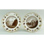A PAIR OF SWANSEA CREAMWARE PLATES DECORATED BY THOMAS PARDOE with gilded silver-shaped rim, the